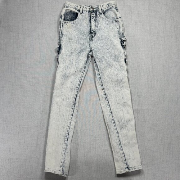 Vintage TRAFFIC Side Ribbon Ice Wash Slim Fit Jeans High Waist Size W26xL28.5 - Picture 2 of 16